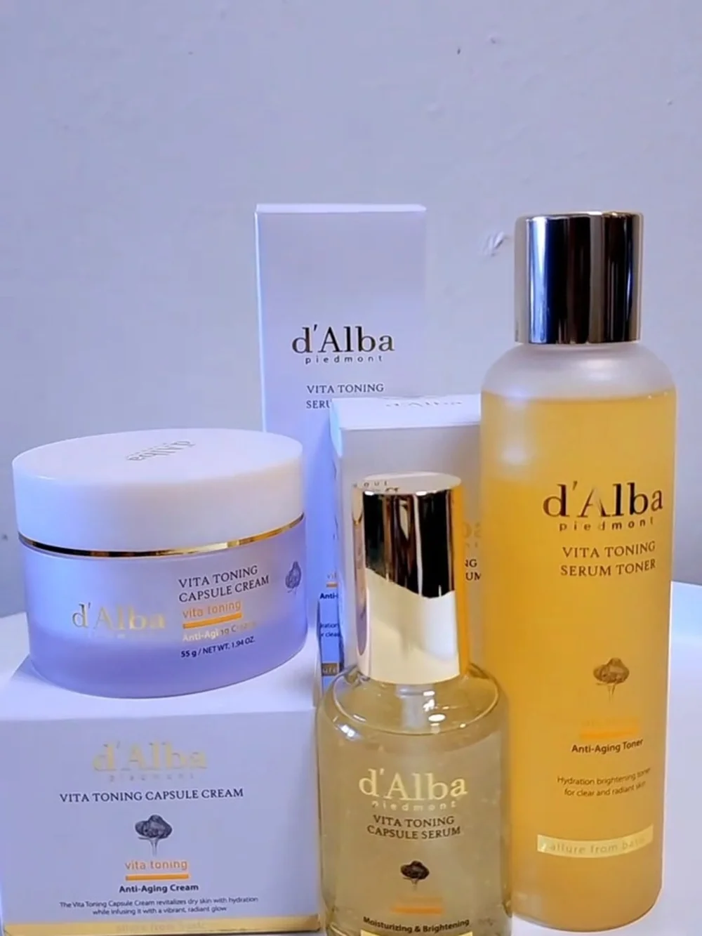 Alba Vita Toning Serum Toner & Capsule Cream Set - Yellow, Gold
